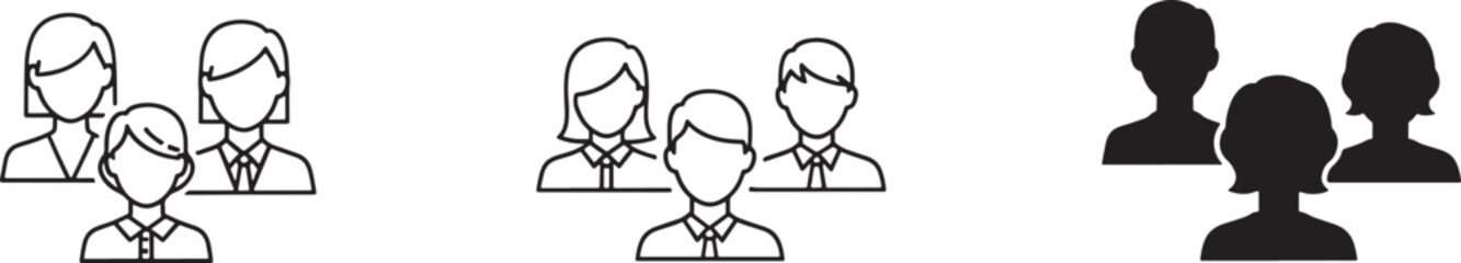 Buyer profile user icon set showing thin line bold rounded geometric and silhouette people avatars for marketing personas UI UX and customer analysis visuals