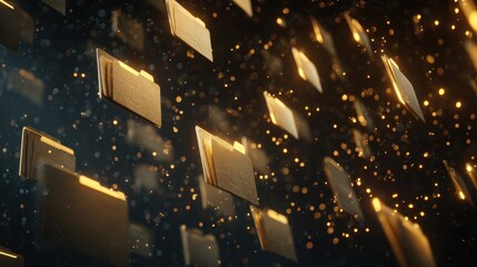 Data Flow: Visual representation of interconnected digital files in a vast network, symbolizing data management and information organization. 