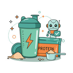 Artificial intelligence robot helping with fitness nutrition and protein supplements