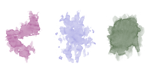 Abstract dark fluid watercolor ink blotches isolated on black background Vibrant magenta blue green elements for modern