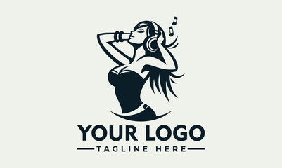 Vector logo design featuring a woman singing with music notes and a customizable 'YOUR LOGO' tagline on a light green background