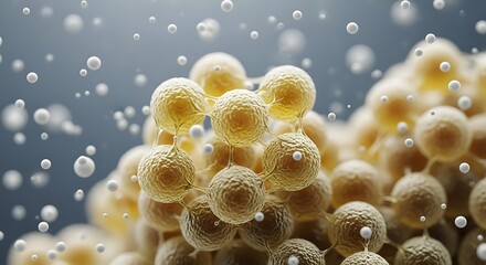 Abstract 3D rendering of spherical molecular clusters and particles representing nanotechnology