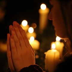 Meditative prayer ritual candlelit space photography intimate setting close-up spiritual reflection