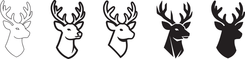 Deer head icon set with outline bold geometric and silhouette styles ideal for wildlife logos hunting branding forest nature symbols and outdoor design projects