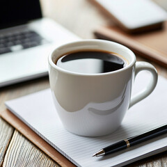 Morning coffee ritual home office lifestyle photography warm atmosphere close-up shot comfort and focus