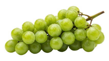 Fresh green grapes isolated PNG, juicy fruit with water droplets on transparent background, healthy snack for diet and nutrition