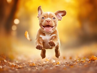 Playful puppy enjoys autumn leaves park animal photography natural setting close-up joyful moments