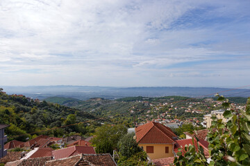 A sweeping view from Kruja Castle across the Albanian countryside, where rolling hills and open skies tell centuries of history.