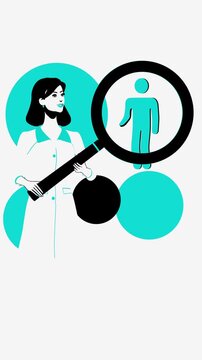 Vertical 9:16 animation showing a physician studying health information and analytics. Ideal for concepts of medical analysis, clinical decision making, digital healthcare, diagnostics, hospital servi