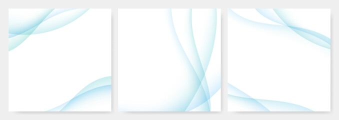 爽やかな水色のグラデーションウェーブ抽象背景セット