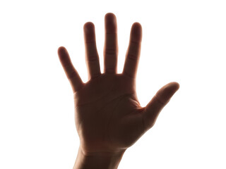 Hand silhouette against light isolated on transparent background