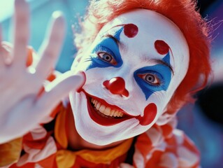 Cheerful clown entertains children at local festival colorful atmosphere portrait joyful scene captivating performance