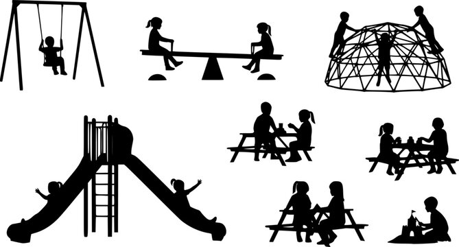 Children Playground Equipment Vector Silhouette Illustration
