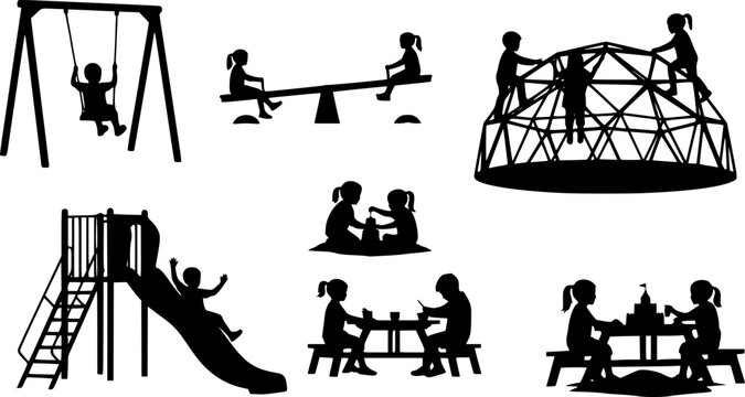 Children Playground Equipment Vector Silhouette Illustration
