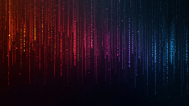 Colorful digital rain of light particles falling down on dark background - Powered by Adobe