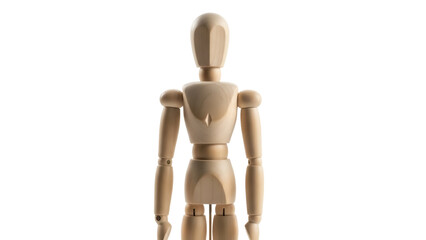 Wooden mannequin isolated PNG on transparent background, anatomical model for artists and drawing reference, art supply