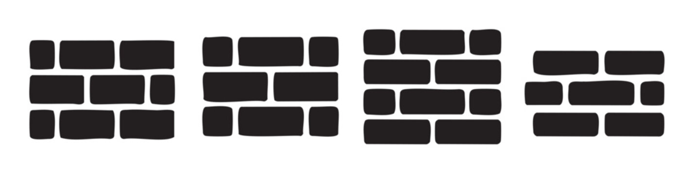 Black brick pattern elements arranged in various masonry layouts creating a graphic and abstract architectural design for construction concepts.