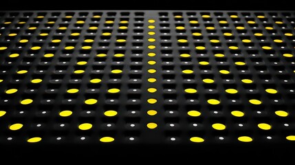 Structured Grid with Glowing Yellow Punctures on Black Background in Low Light