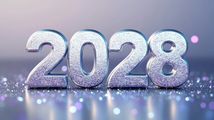 Stylish Metallic 2028 Digits Illustration with Sparkling Background for Anniversary Card Design