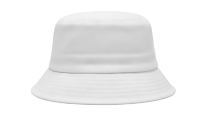 Plain white bucket hat isolated PNG, casual sun protection headwear for summer fashion and outdoor activities on transparent background