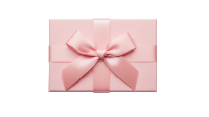 Light pink gift box with ribbon and bow isolated PNG, present for birthday or special occasion on transparent background