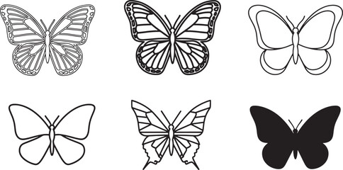 Butterfly icon set in outline bold minimal geometric and silhouette styles ideal for nature branding beauty logos transformation concepts and decorative vector art