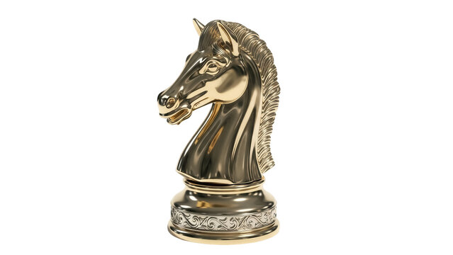 Golden knight chess piece PNG isolated on transparent background, strategic game element for design projects and creative compositions