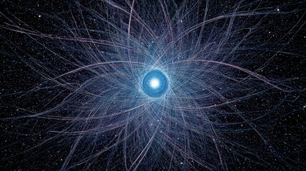 Abstract Light Particle Trails Originating From A Central Brightness Against Black Background