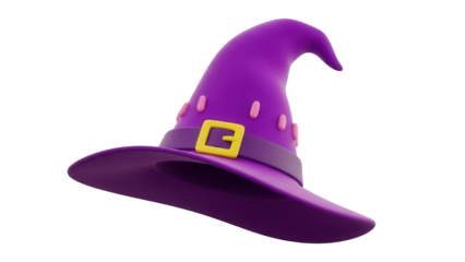 Purple witch hat PNG isolated on transparent background, Halloween costume accessory for spooky season and magical themes