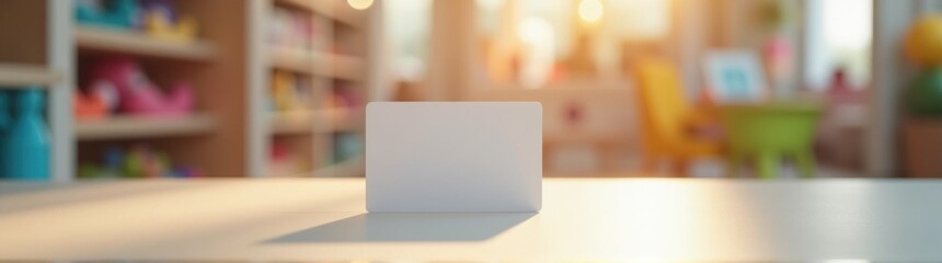 Blank card sitting on a table in a library children products