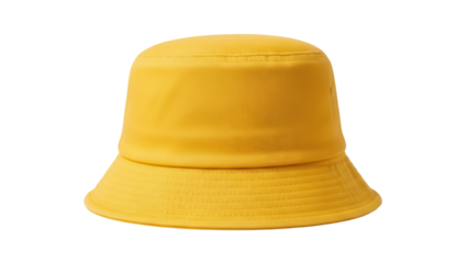 Yellow bucket hat isolated PNG on transparent background, stylish sun hat for summer fashion and outdoor activities