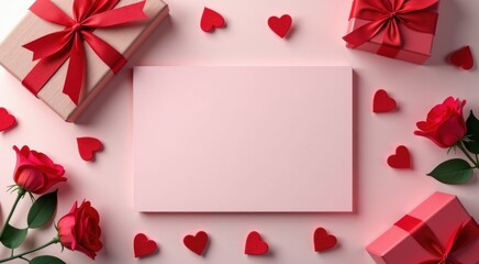 Valentine ' s day background with red roses and gift boxes love background