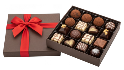 Luxury chocolate gift box isolated on transparent background