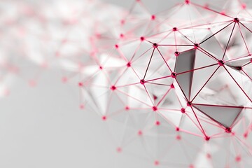 Abstract futuristic network of interconnected nodes and geometric shapes representing digital technology and data flow.