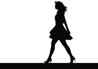 Silhouette of a woman walking confidently in high heels and a dress