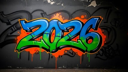 Obraz premium Colorful graffiti art illustrating numbers and design elements on textured surface