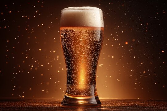 Golden Sparkling Pinter Pint Glass Close Up Displaying Refreshing Fizzy Beverage in Style