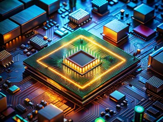 Glowing CPU on Circuit Board - Low Light Tech Photography