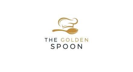 A chef's hat and spoon logo with a golden color scheme.
