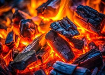 Glowing Embers: Close-Up of Vibrant Orange and Red Charcoal Fire