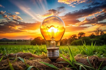 Glowing Lightbulb with Dollar Sign: Financial Success & Profitable Ideas Landscape Stock Photo