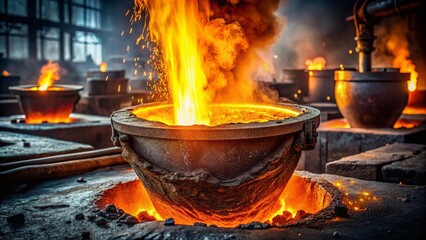 Glowing Molten Slag in Crucible - Intense Heat, Industrial Process