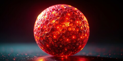 Glowing Red Sphere 3D Render, Abstract Macro Photography, Black Background