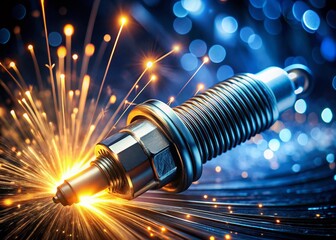 Glowing Spark Plug at Night: Automotive Detail Macro Photography