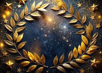 Golden Bay Leaves & Laurel Wreath in Space: Luxury Background for Text