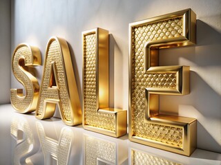 Golden Ceramic Sale Letters, Pottery Alphabet, Discount Promotion, White Background,  Luxury Retail