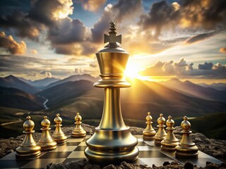 Golden Chess Queen Triumphantly Stands Amidst Fallen Silver Pieces - Business Strategy Concept