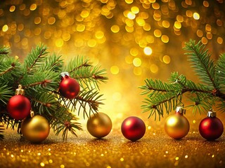 Golden Christmas Border Silhouette: Pine Branches & Ornaments