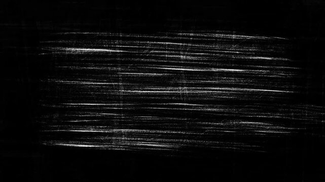 The surface is shaded with thin lines with a pencil by hand with particles of noise, a black background with fast animation.