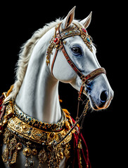 Majestic White Horse Adorned with Golden Royal Attire